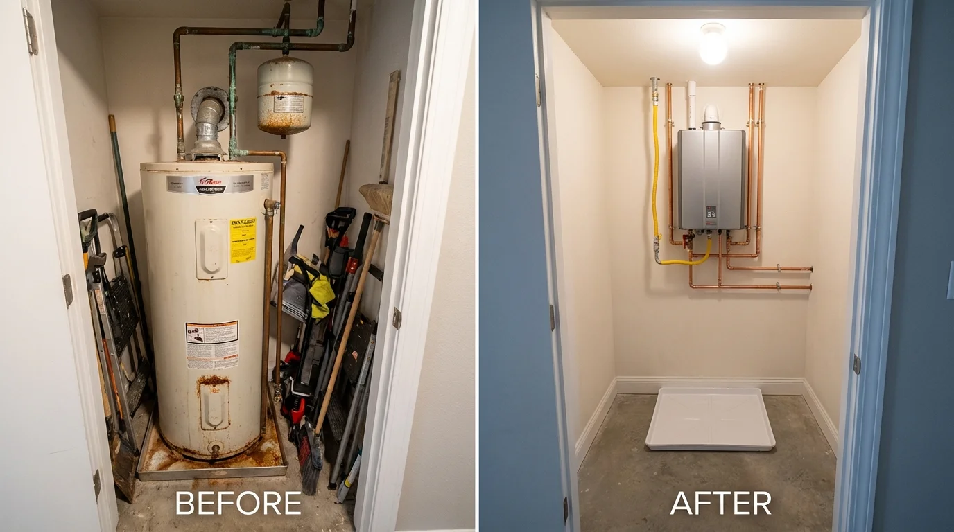 Tank water heater versus wall-mounted tankless unit comparison for Timberville, VA homeowners